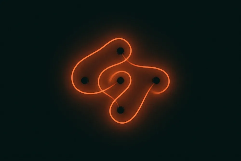 A single glowing ember line connecting five nodes into one circuit